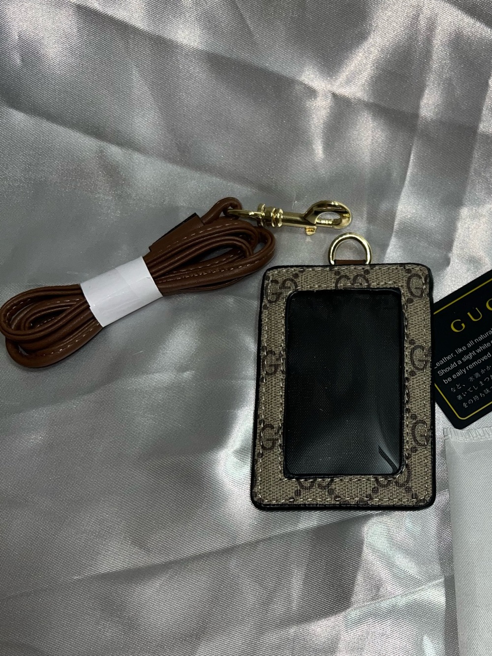 Inspired Monogram ID Card Holder with Brown Strap